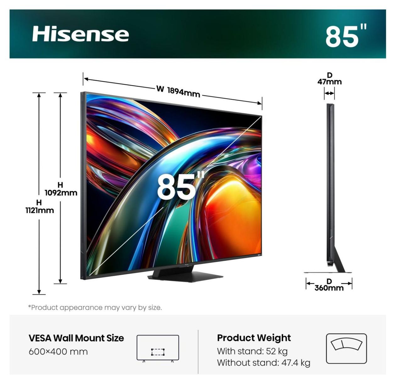 85UR9DS MiniLed 2,16 m (85 Zoll) Fernseher 4K Ultra HD VESA 600 x 400 mm  (Schwarz, Grau) 