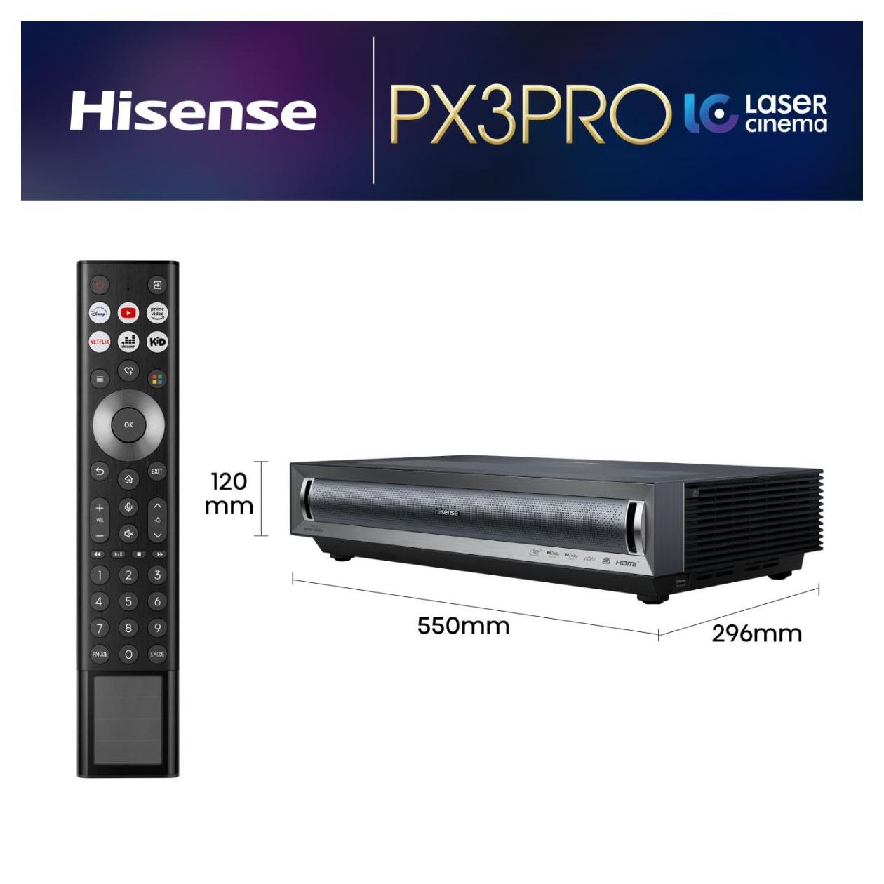 PX3 Pro TriChroma Smart Laser Cinema 4K UHD 4K (3840x2160) DLP Laser Ultra-Short-Throw-Projektor 2700 ANSI Lumen (Schwarz, Dunkles Grau) 