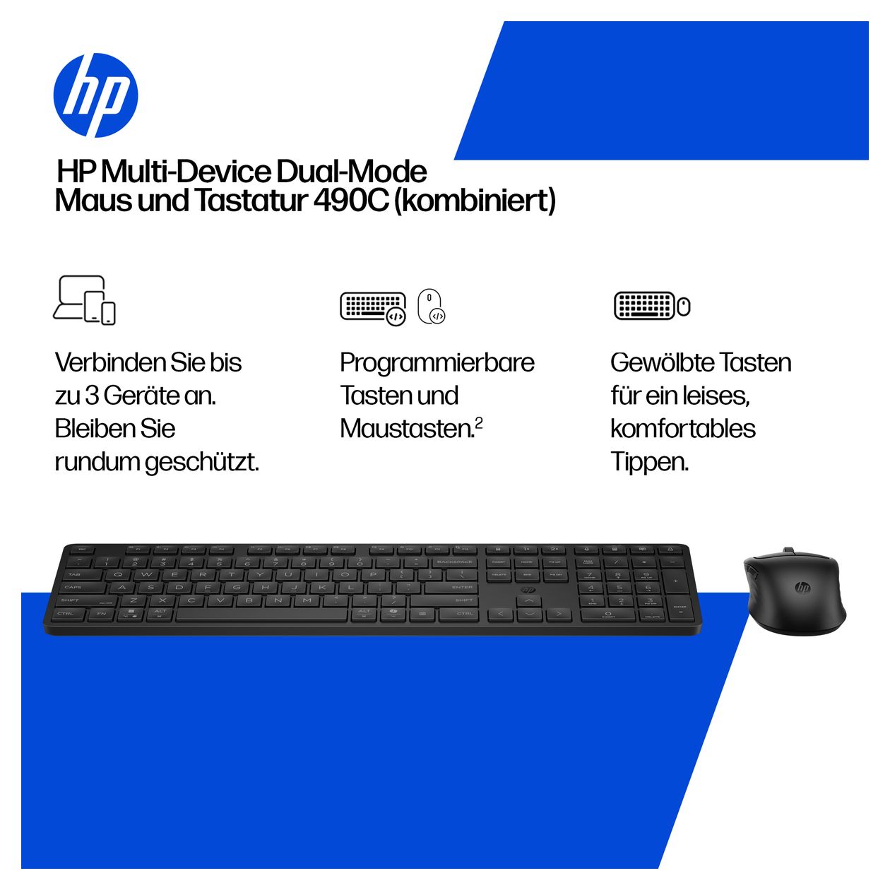 490C Home Tastatur RF Wireless + Bluetooth 2.4 GHz  (Schwarz) 