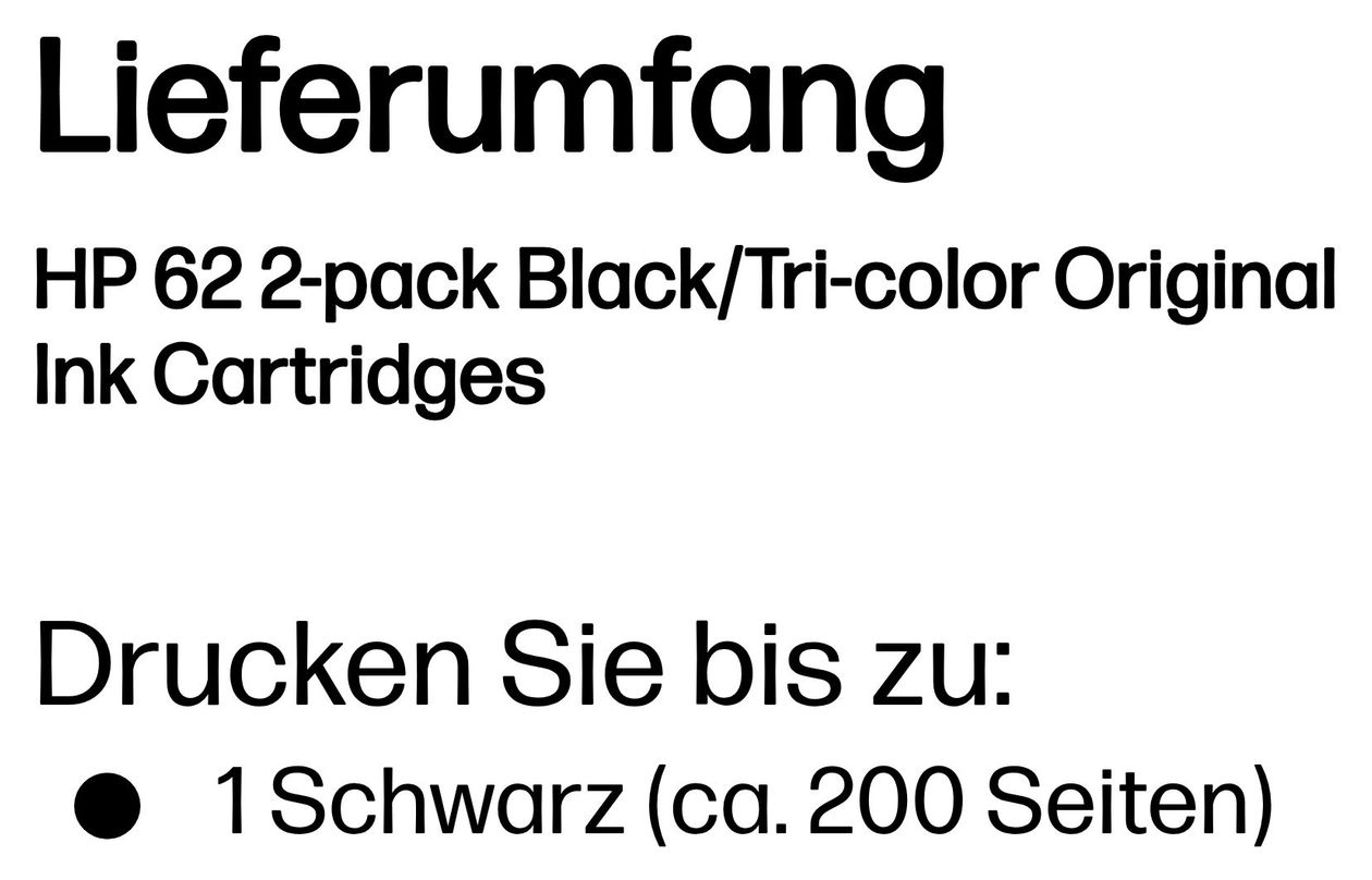 Nr.62 Druckerpatronen Schwarz, Cyan, Magenta, Gelb 200 Seiten 