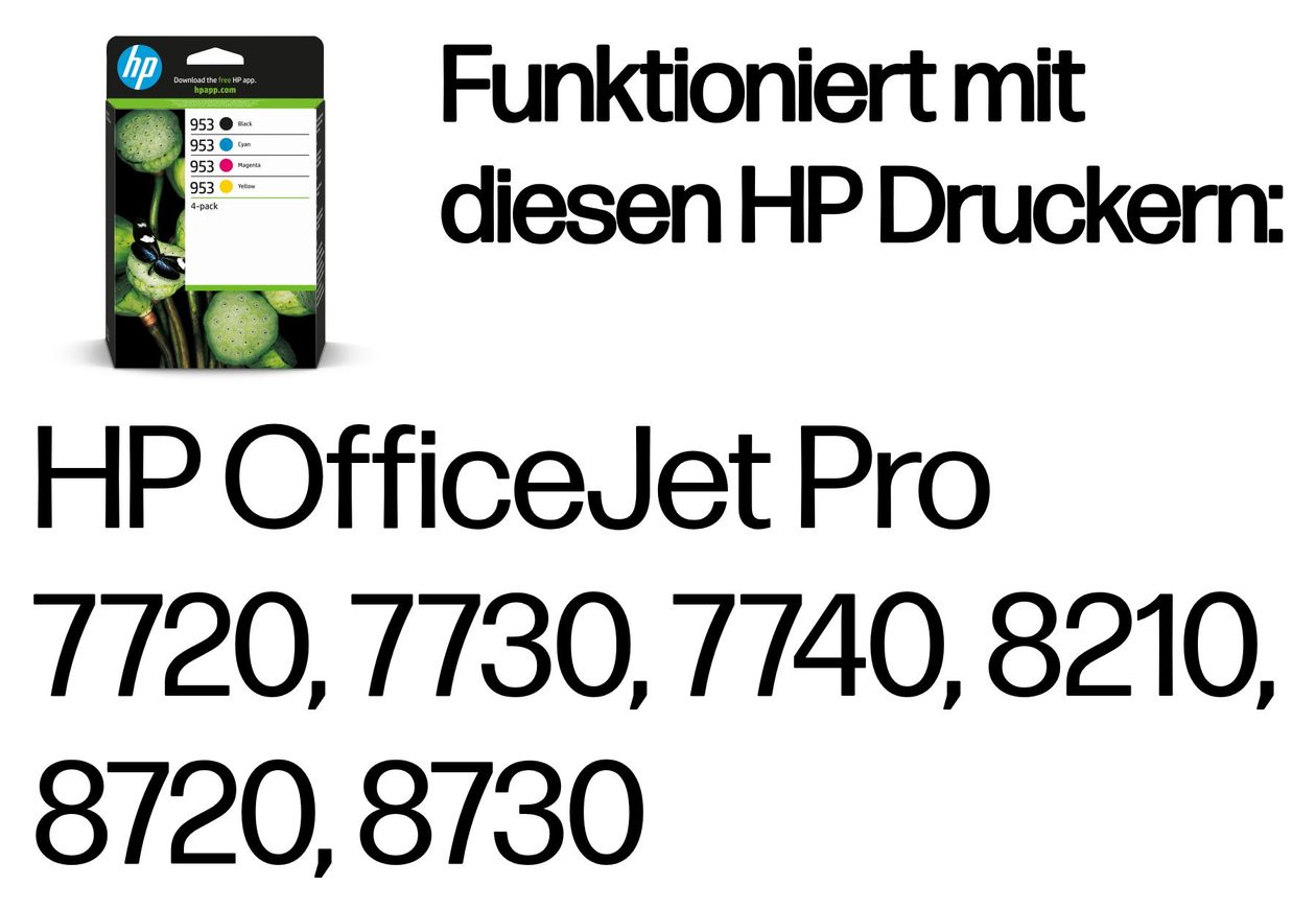 Nr.953 4er-Pack originale Druckerpatronen Schwarz, Cyan, Magenta, Gelb 20 ml 9 ml 900 Seiten 
