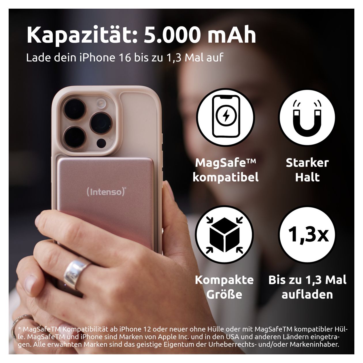 MW 5000 mAh Powerbank USB Typ-C Kabelloses Laden  (Rose) 