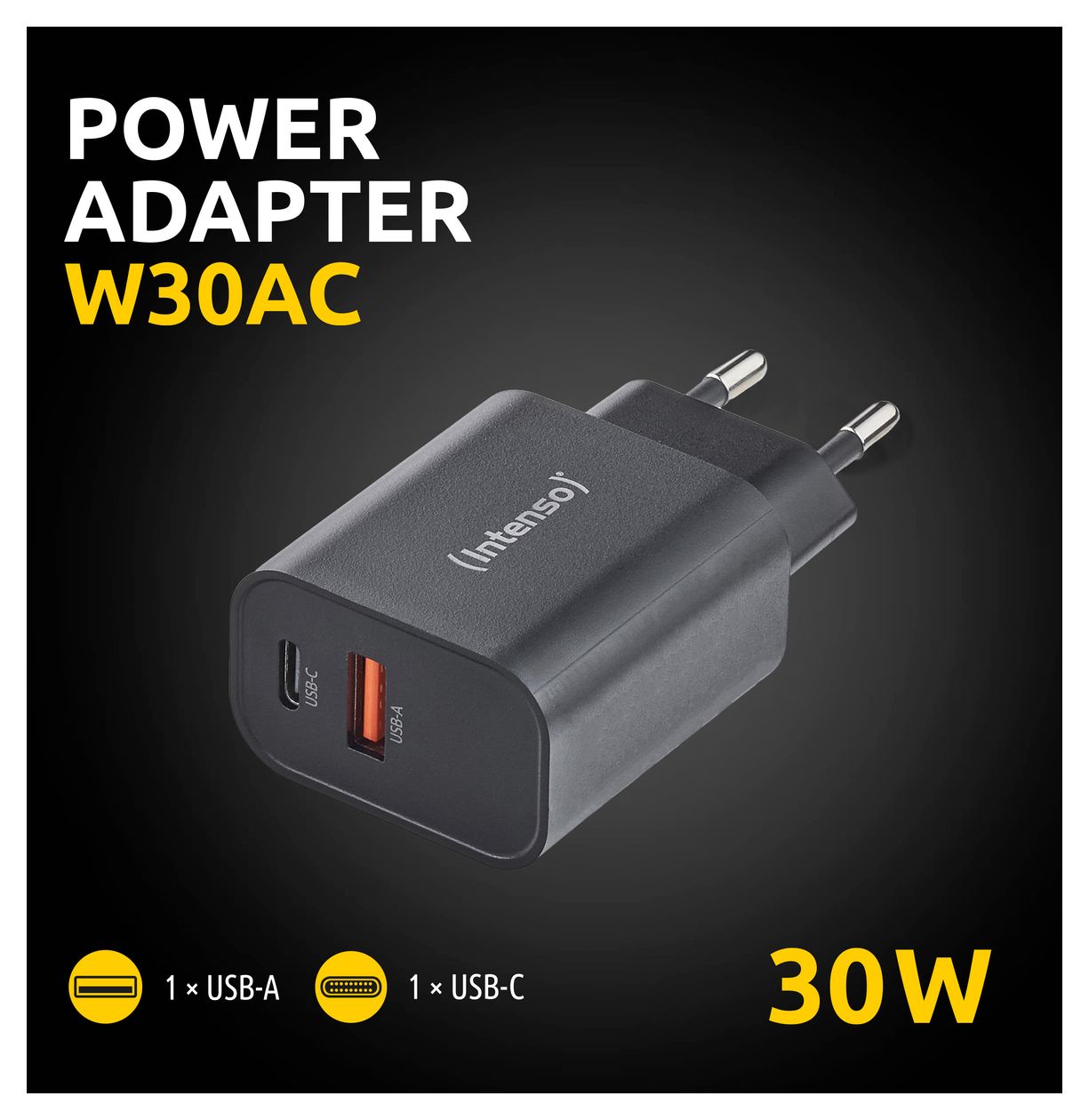 Power Adapter W30AC, 30W, USB-A und USB-C Anschluss, schwarz 