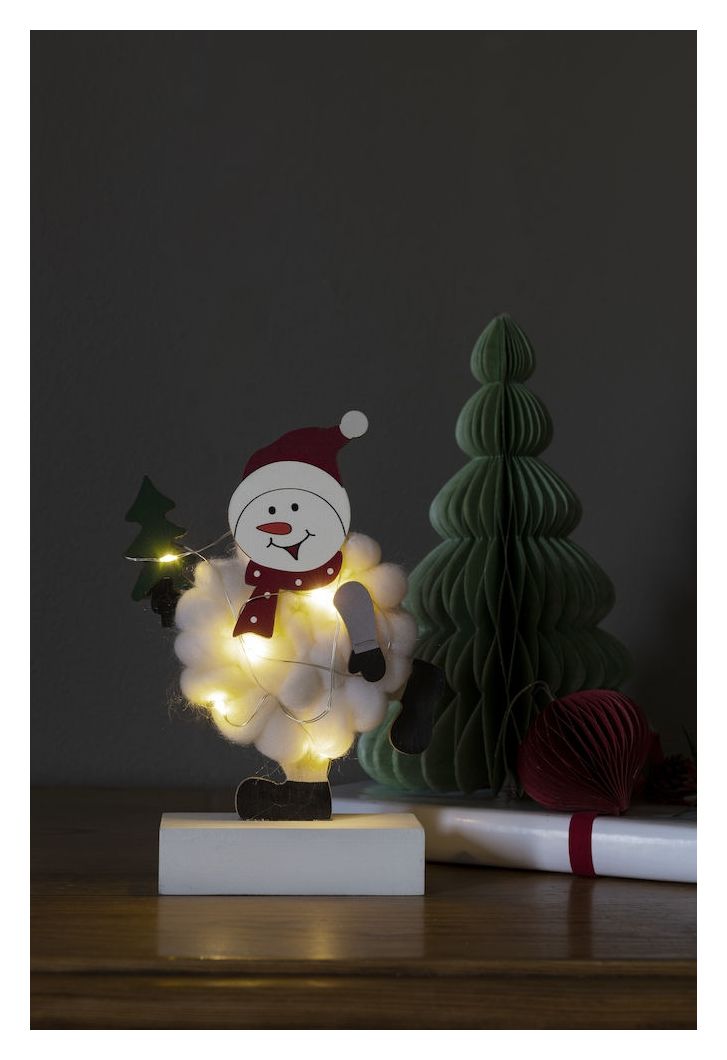 3268-210 Holzsilhouette Schneemann LED Warmweiß Batterie 