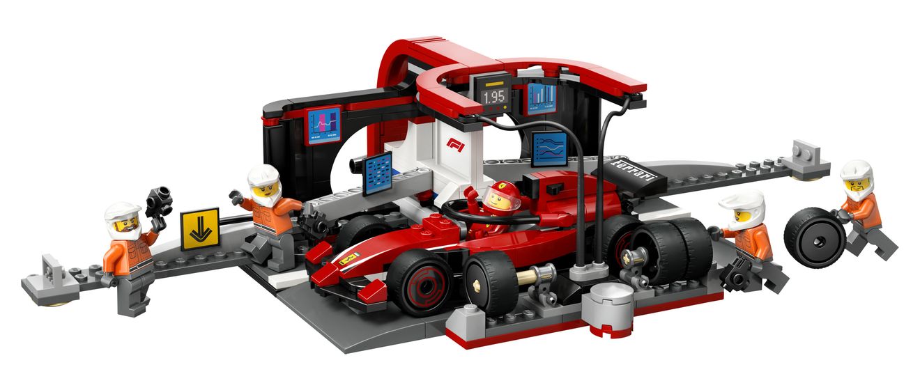 F1® Boxenstopp mit Boxencrew und Ferrari Flitzer 