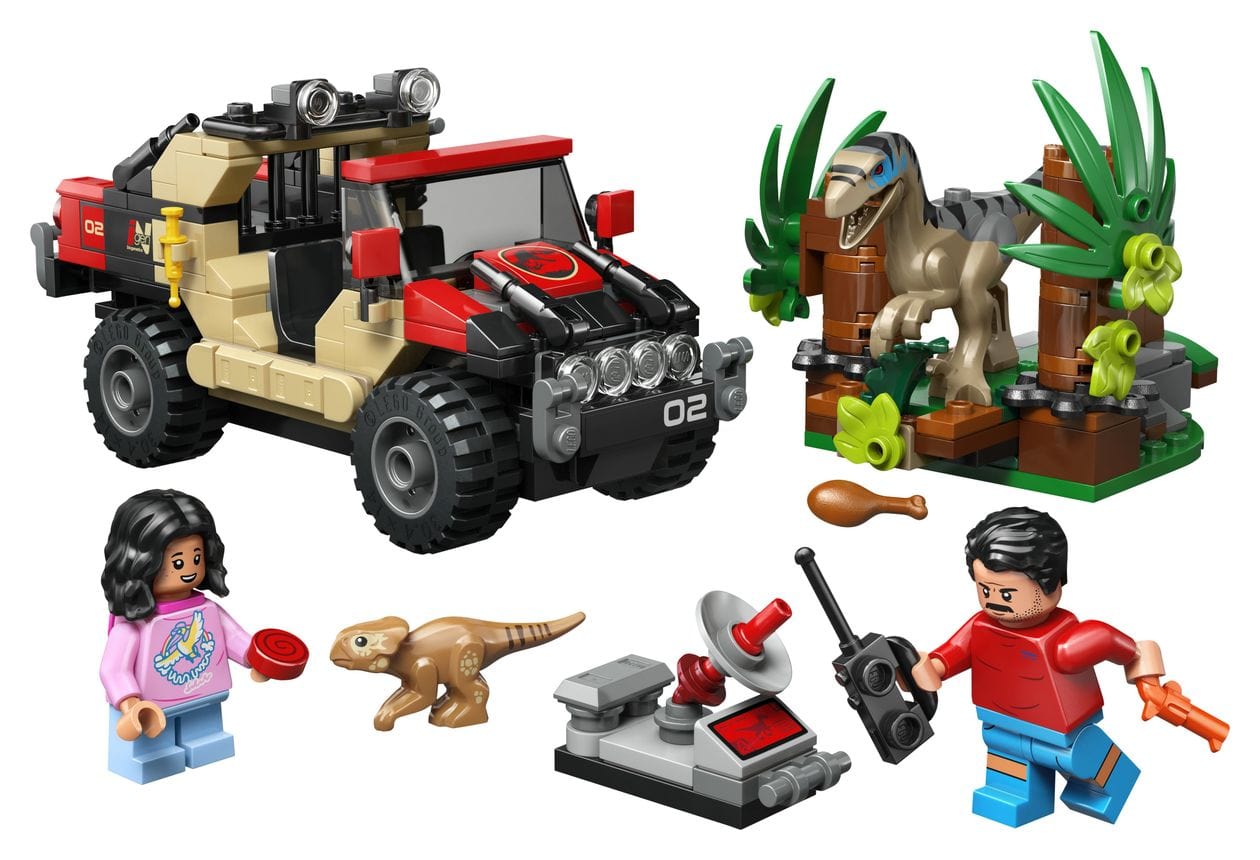 Jurassic World Raptor Verfolgungsjagd mit dem Geländewagen Bauset 285 Teile  (Mehrfarbig) 