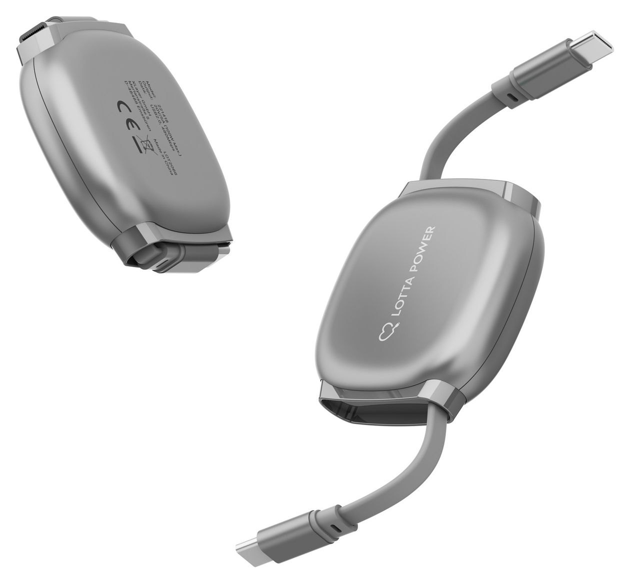 Ausziehbares Ladekabel 0,48 Gbit/s Stecker Rundkabel USB C auf USB C bis 100 W 1 m  (Grau) 