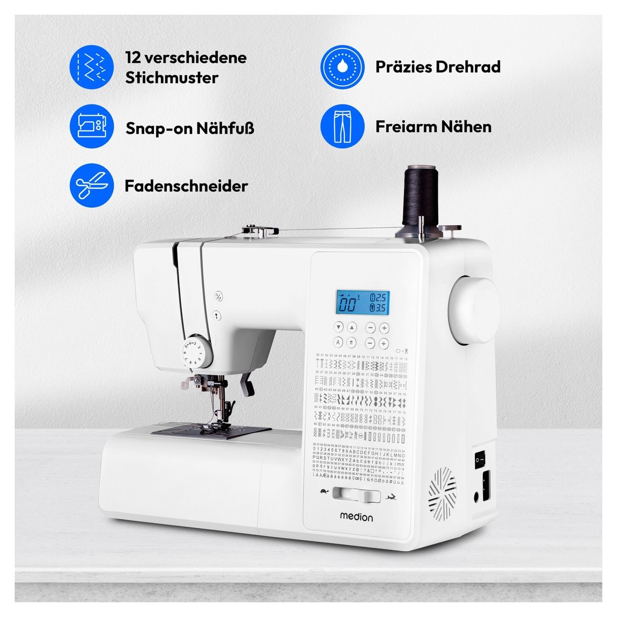 LIFE® Digitale Nähmaschine SD36 (MD11881) einstellbare Stichlänge und Stichbreite, 270 Stichmuster, Integriertes Zubehörfach, 36 Watt Motorleistung 