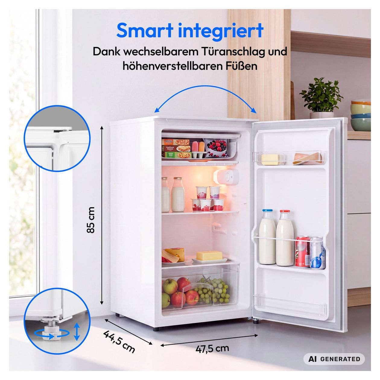 MD370033 90 l / 80 l Tischkühlschrank EEK: E 85 kWh Jahr  (Weiß) 
