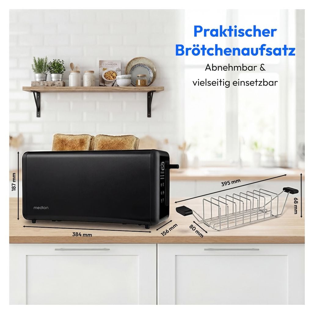 MD12103 Toaster 1450 W 4 Scheibe(n) 7 Stufen  (Schwarz) 