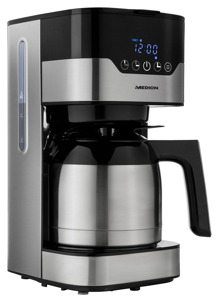 MD18458 10 Tassen Thermo Filterkaffeemaschine 1,2 l  (Schwarz, Edelstahl) 