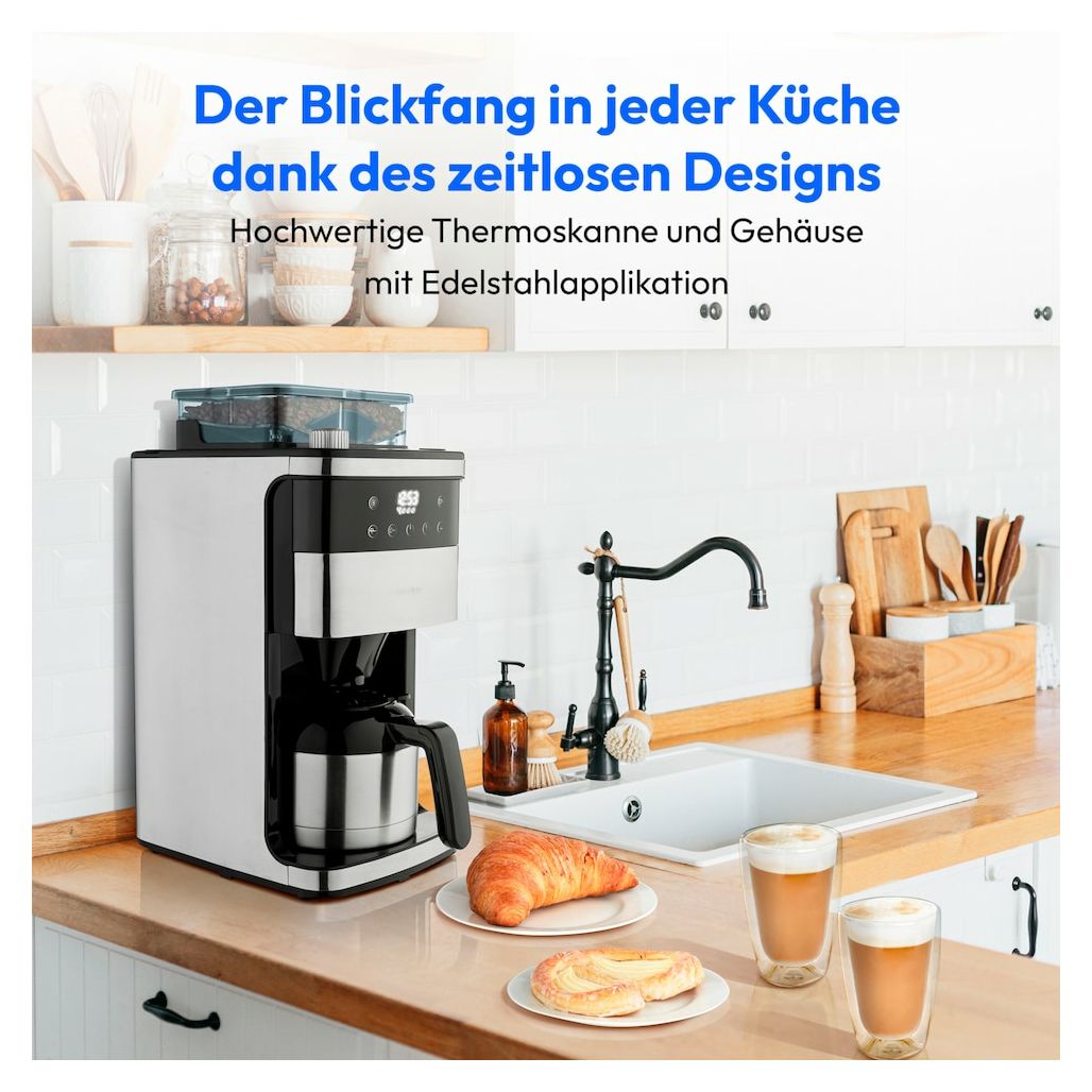 MD19911 8 Tassen Thermo Filterkaffeemaschine 1,0 l  (Schwarz, Edelstahl) 