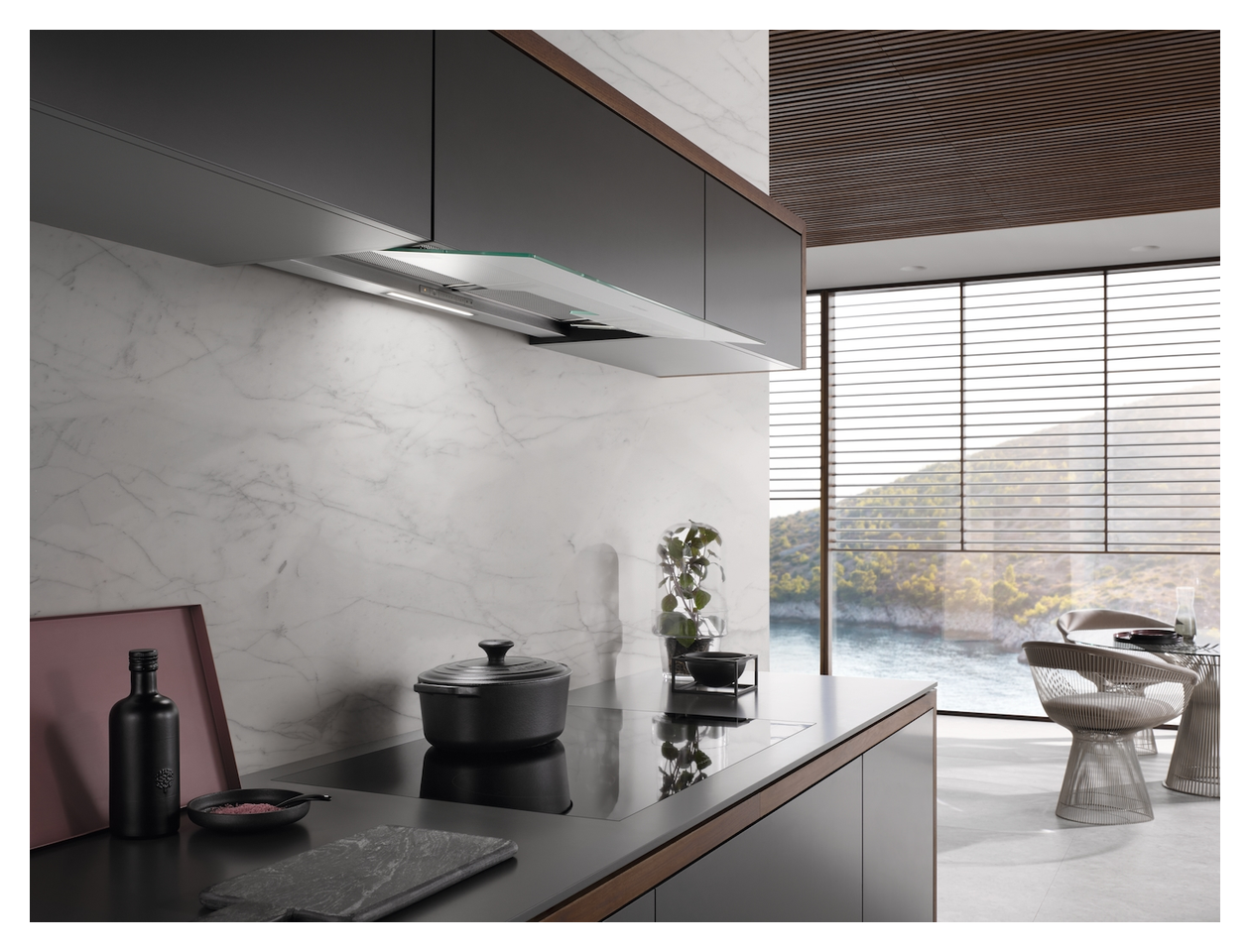 DAS4940 Abluft/Umluft Dunstabzugshaube/Esse Einbau 861 mm (Silber, Transparent) 