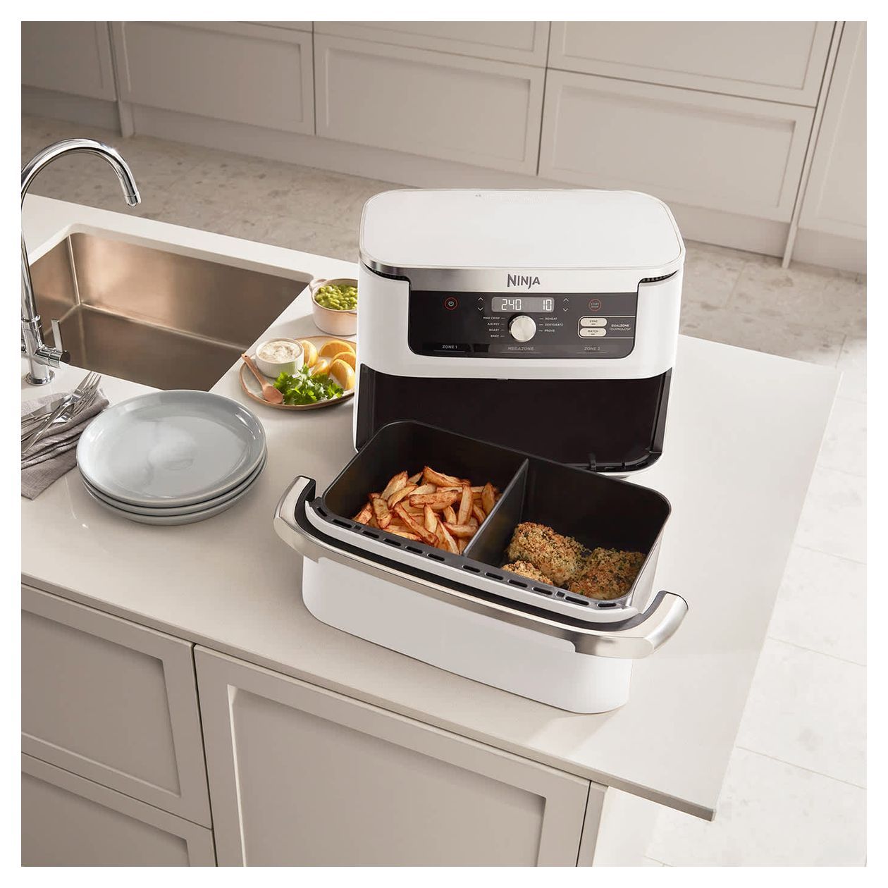 AF500EU Doppel Heißluftfritteuse 10,4 l 2470 W  (Silber, Weiß) 