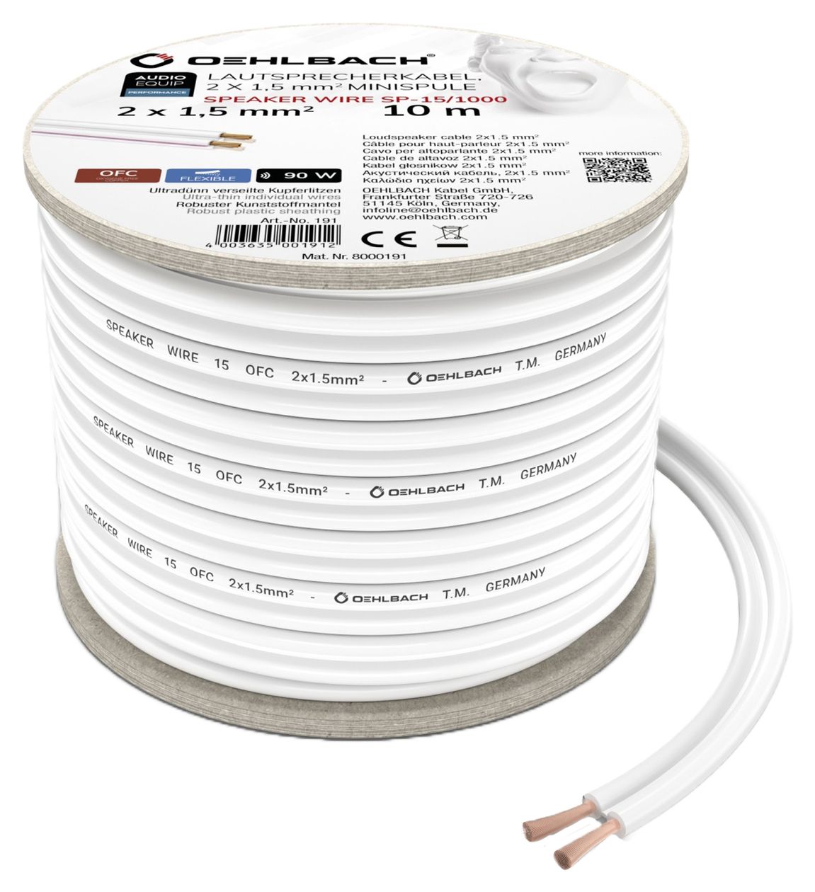 Speaker Wire SP-15 Lautsprecherkabel 10 m  (Weiß) 