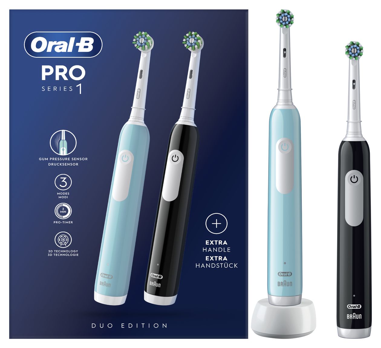 Pro Series 1 Duo Rotierende-vibrierende Zahnbürste für Erwachsene 240 h 8800 Bewegungen pro Minute (Schwarz, Türkis, Weiß) 