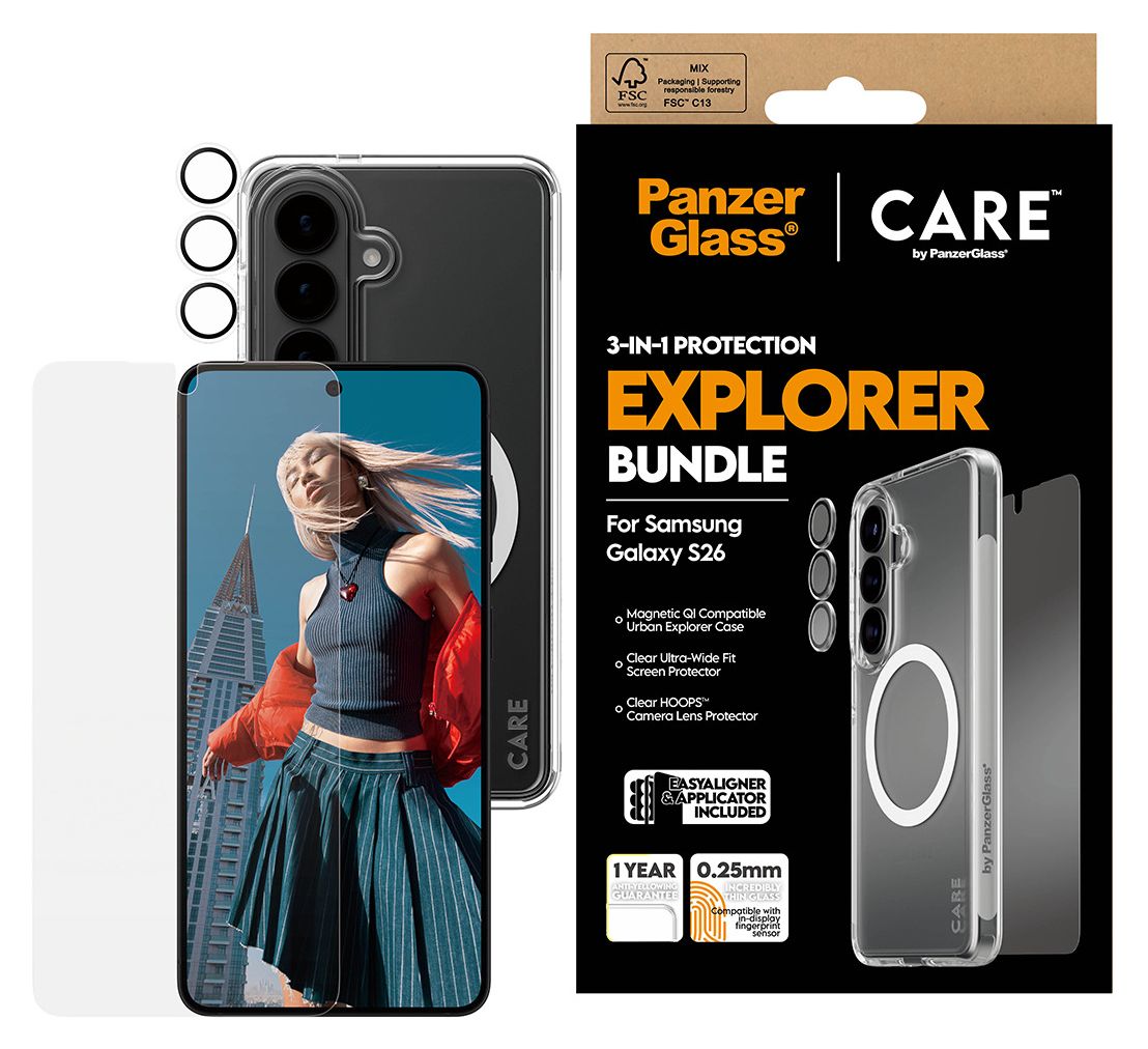 12957 3-in-1 Bundle Cover Klare Bildschirmschutzfolie Thermoplastische Polyurethane (TPU), Gehärtetes Glas, Polyethylenterephthalat, Silikon für  Samsung Samsung - Galaxy S26 Kratzresistent, Schockresistent 