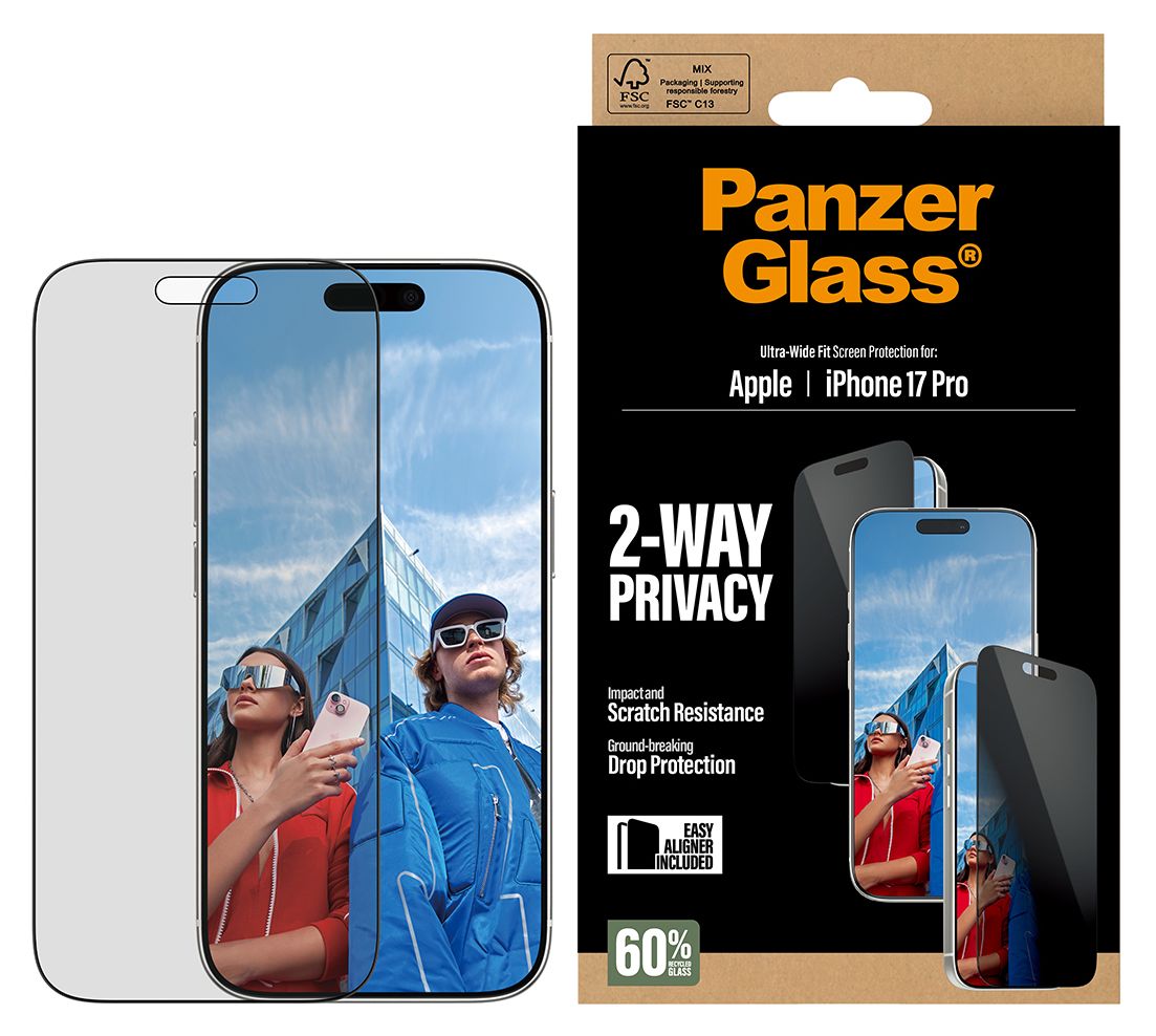 25586 2-Way Privacy Klare Bildschirmschutzfolie Gehärtetes Glas, Polyethylenterephthalat, Silikon für  Apple Apple - iPhone 17 Pro Kratzresistent, Schockresistent 