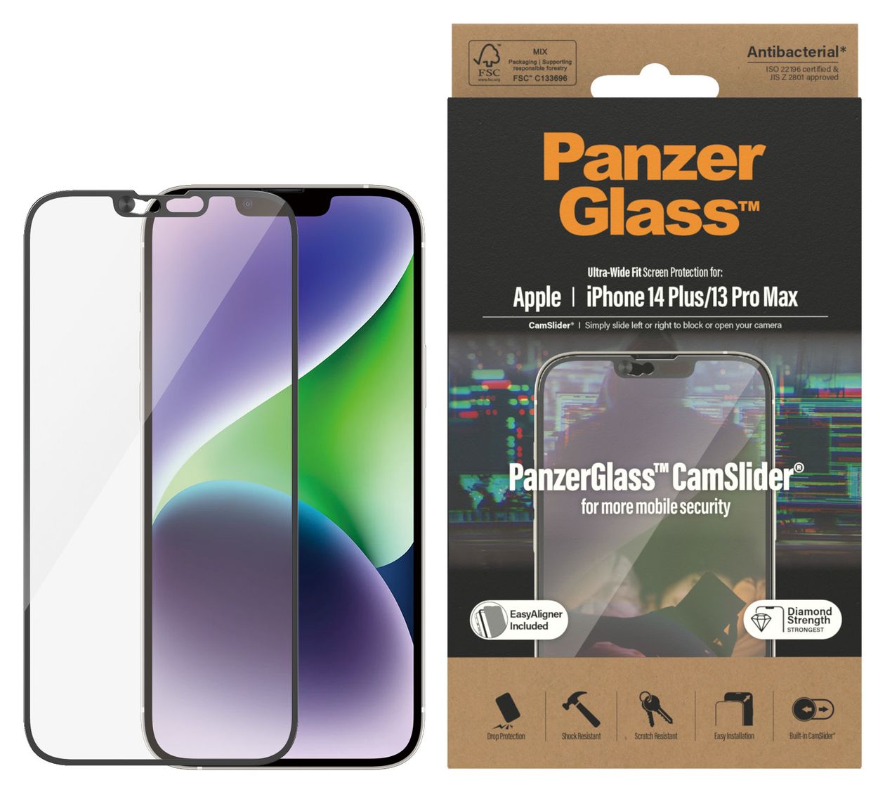 2797 CamSlider Screen Protector Klare Bildschirmschutzfolie gehärtetes Glas für  Apple iPhone 14 Plus, iPhone 13 Pro Max Kratzresistent, Schockresistent, Antibakteriell 