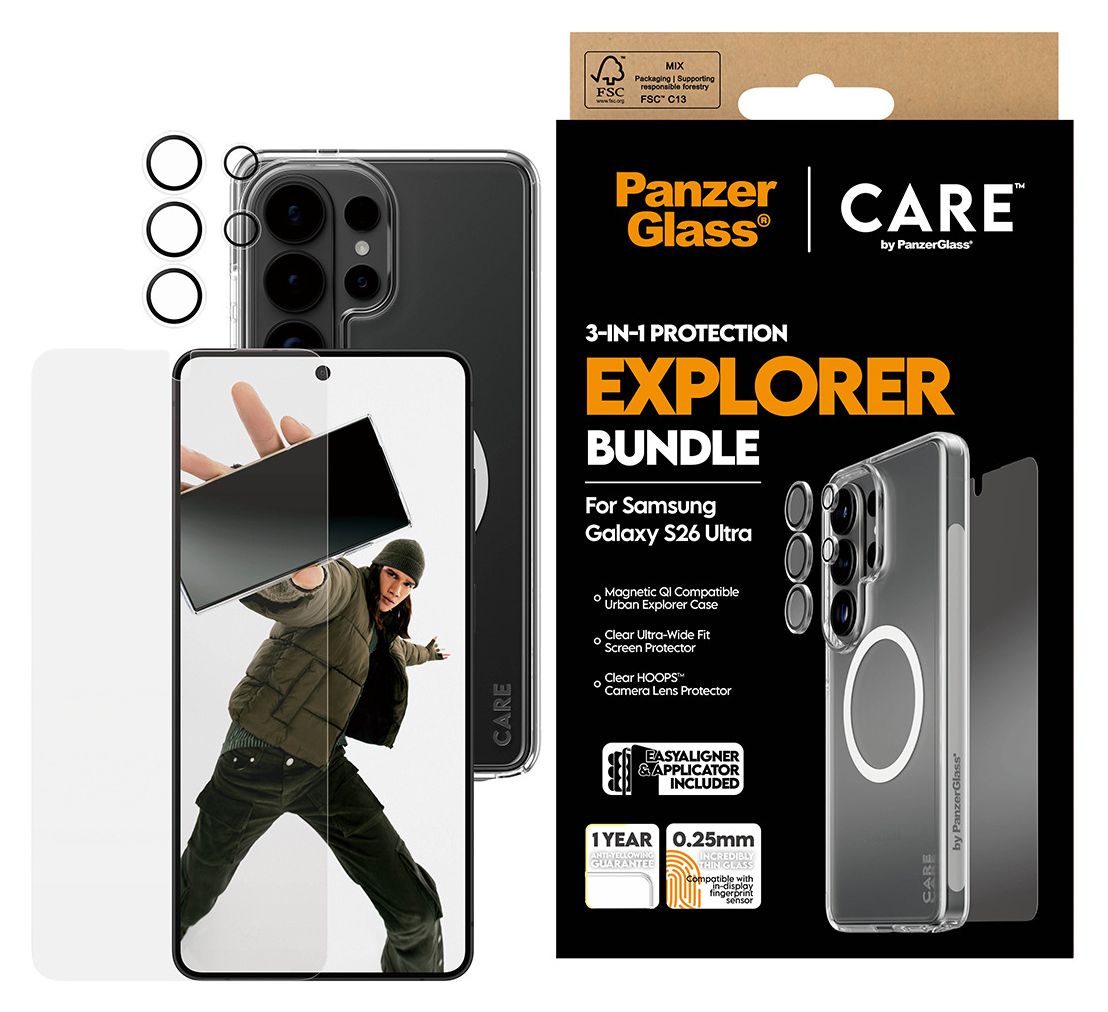 3-in-1 Bundle Cover Klare Bildschirmschutzfolie TPU, Gehärtetes Glas, Polyethylenterephthalat, Silikon für Samsung Galaxy S26 Ultra 