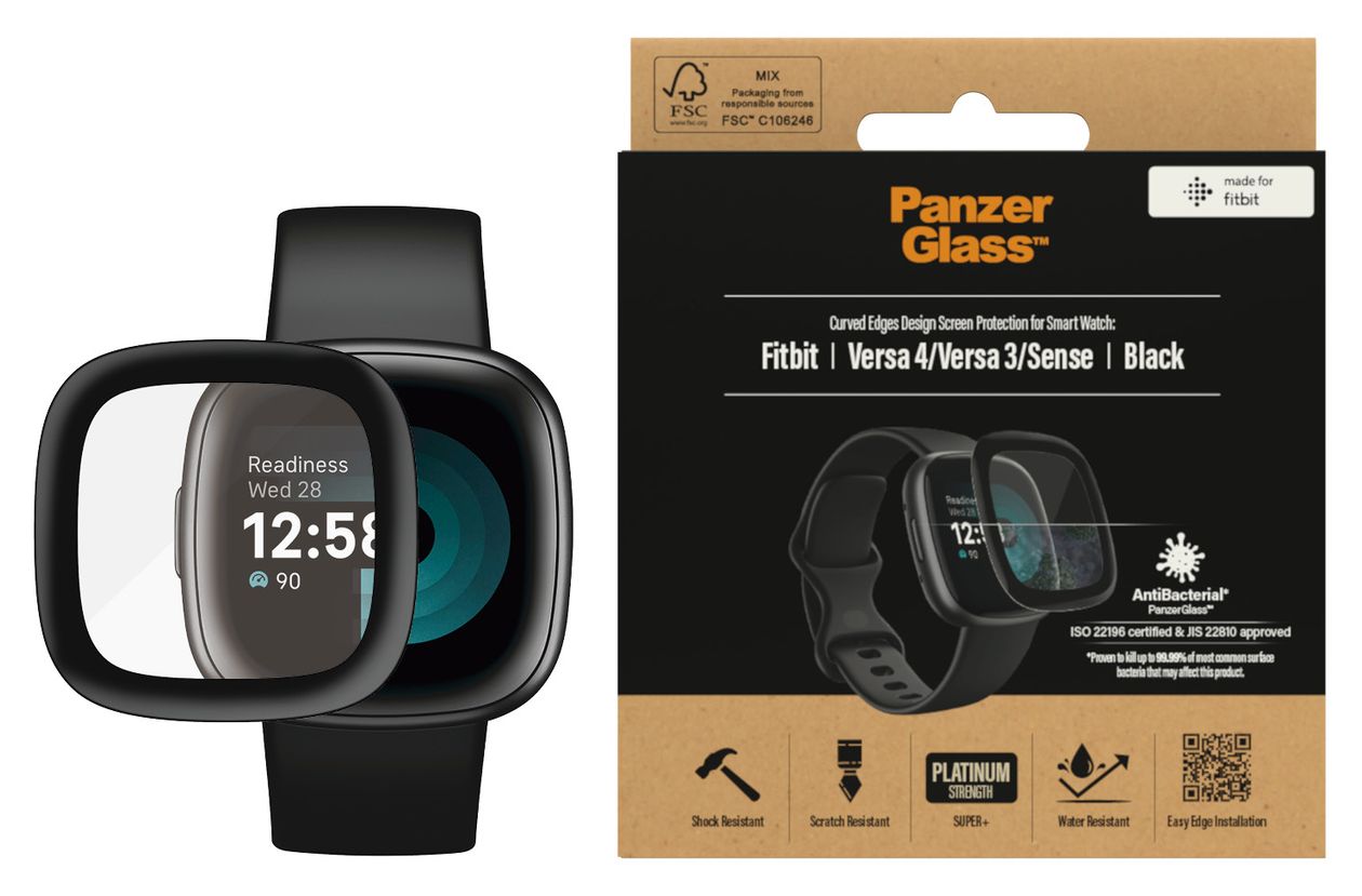 3668 Screen Protector Klare Bildschirmschutzfolie Gehärtetes Glas, Polyethylenterephthalat, Silikon für  Fitbit Versa 3, Versa 4, Sense Kratzresistent, Schockresistent, Antibakteriell 