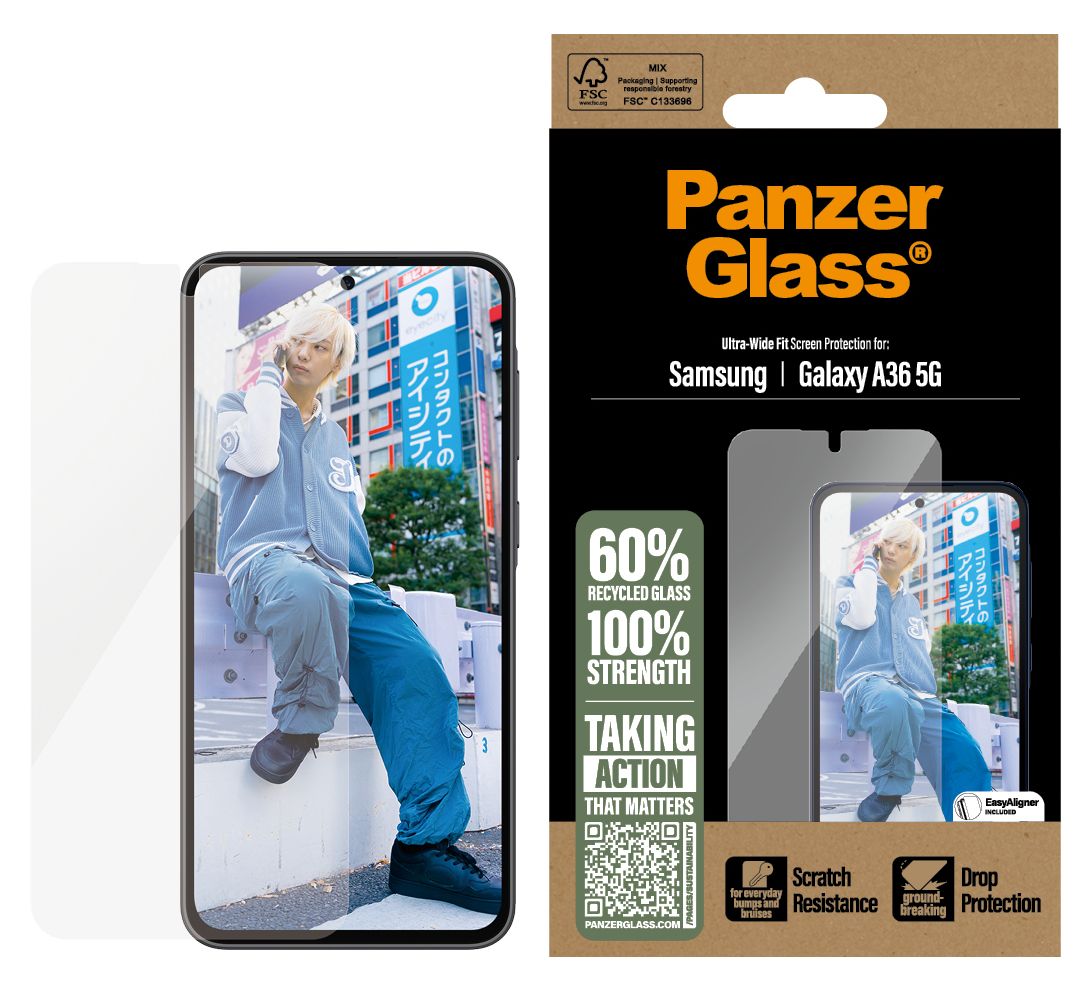 38083 Klare Bildschirmschutzfolie Gehärtetes Glas, Polyethylenterephthalat, Silikon für  Samsung Samsung - Galaxy A36 5G Kratzresistent, Schockresistent 