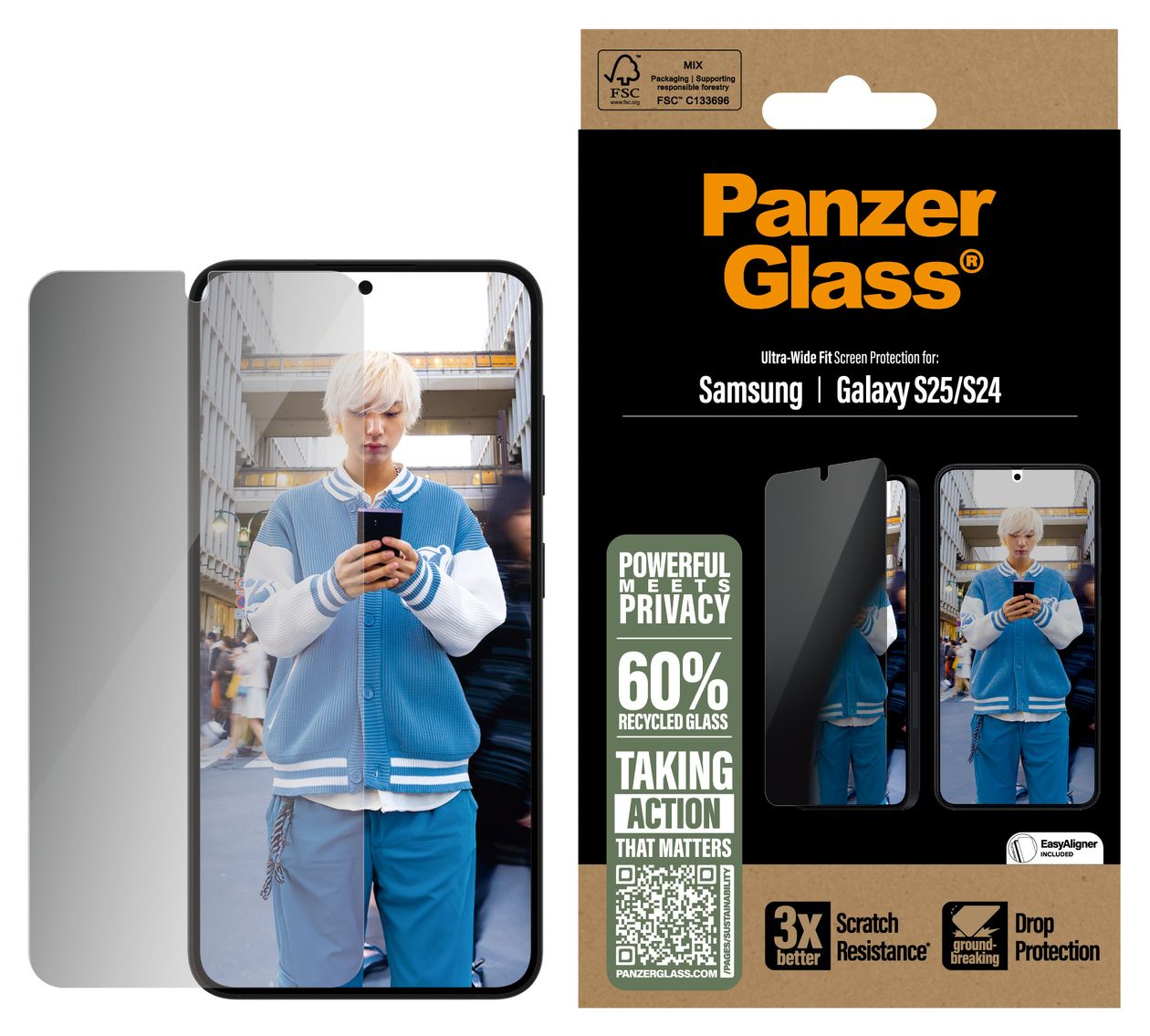 38388 Privacy Screen Protector Klare Bildschirmschutzfolie Gehärtetes Glas, Polyethylenterephthalat, Silikon für  Samsung Galaxy S25, Galaxy S24 Kratzresistent, Schockresistent 
