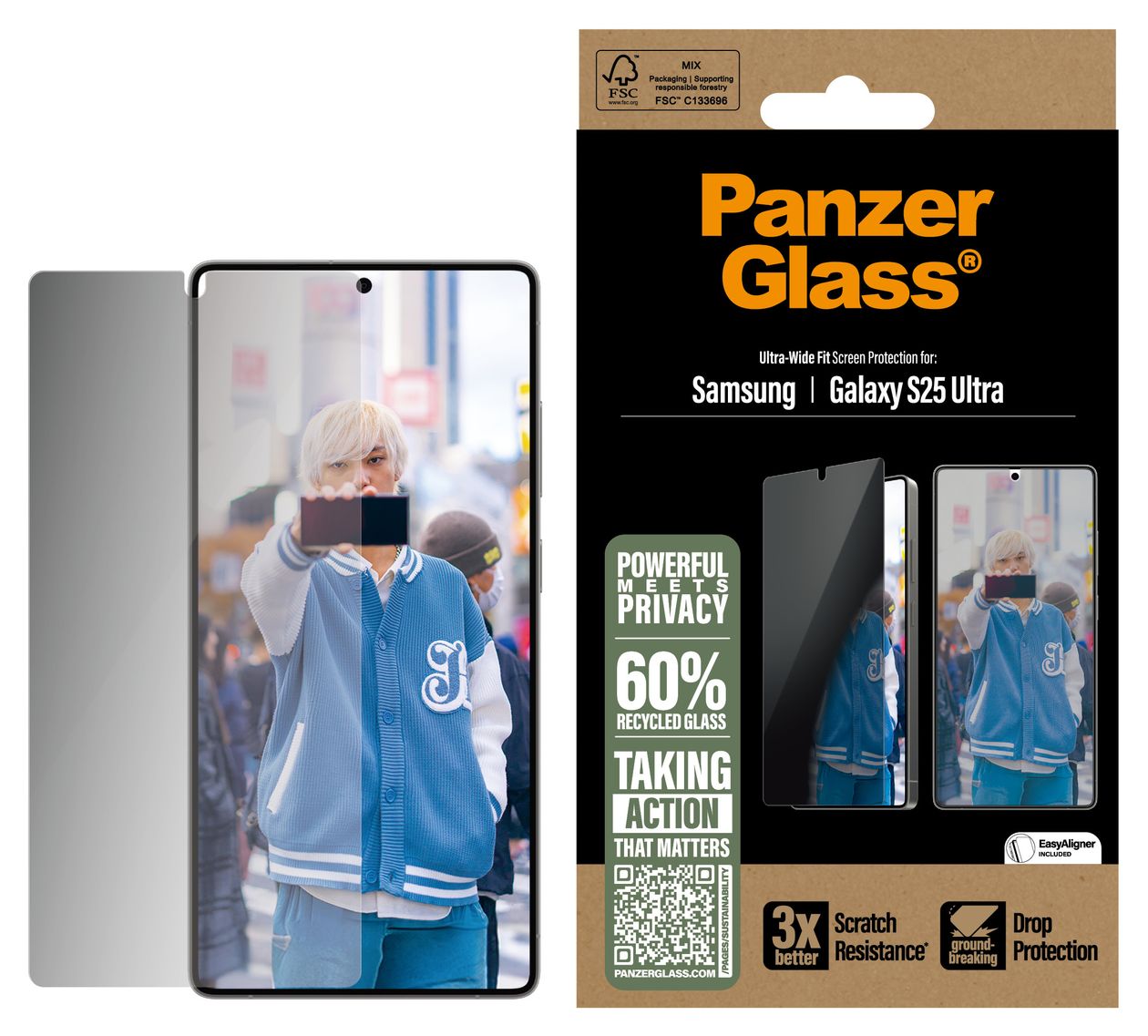 38488 Privacy Screen Protector Klare Bildschirmschutzfolie Gehärtetes Glas, Polyethylenterephthalat, Silikon für  Samsung Galaxy S25 Ultra Kratzresistent, Schockresistent 