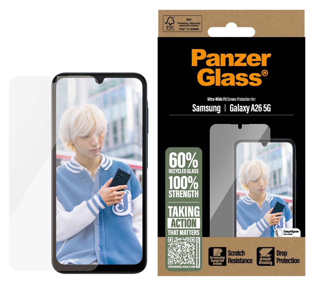 38541 Klare Bildschirmschutzfolie Gehärtetes Glas, Polyethylenterephthalat, Silikon für  Samsung Samsung - Galaxy A26 5G Kratzresistent, Schockresistent 