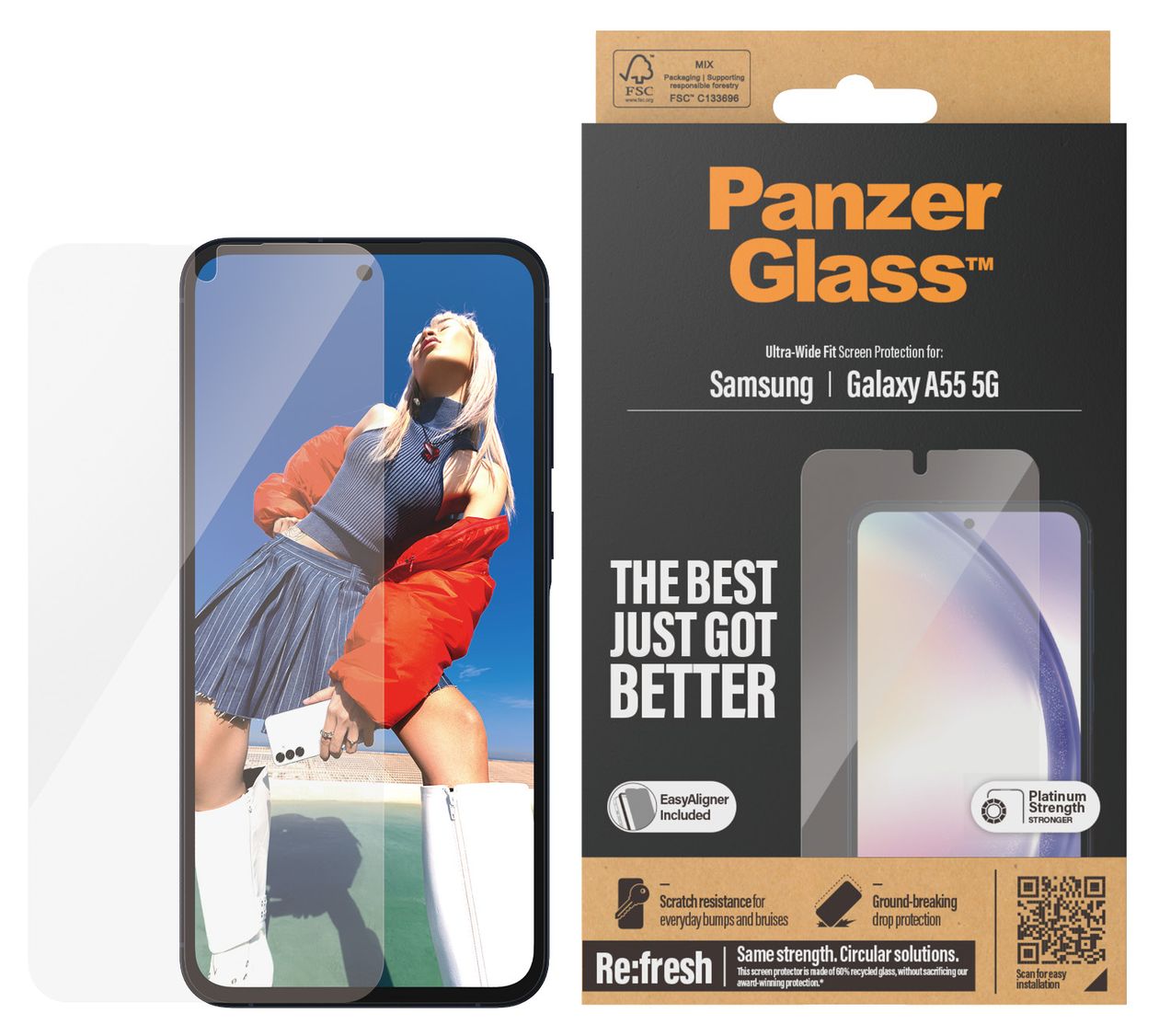 7358 Screen Protector Klare Bildschirmschutzfolie Gehärtetes Glas, Polyethylenterephthalat, Silikon für  Samsung Galaxy A55 Kratzresistent, Schockresistent 