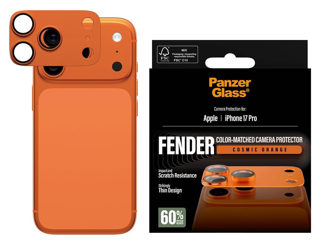 Fender Kameraschutz (Cosmic Orange) Klare Bildschirmschutzfolie Silikon für Apple iPhone 17 Pro 