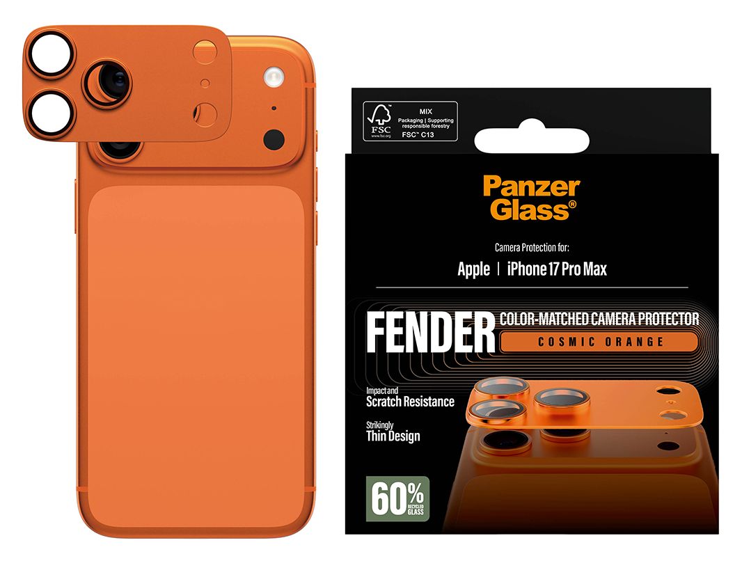 Fender Kameraschutz (Cosmic Orange) Klare Bildschirmschutzfolie Silikon für Apple iPhone 17 Pro Max 