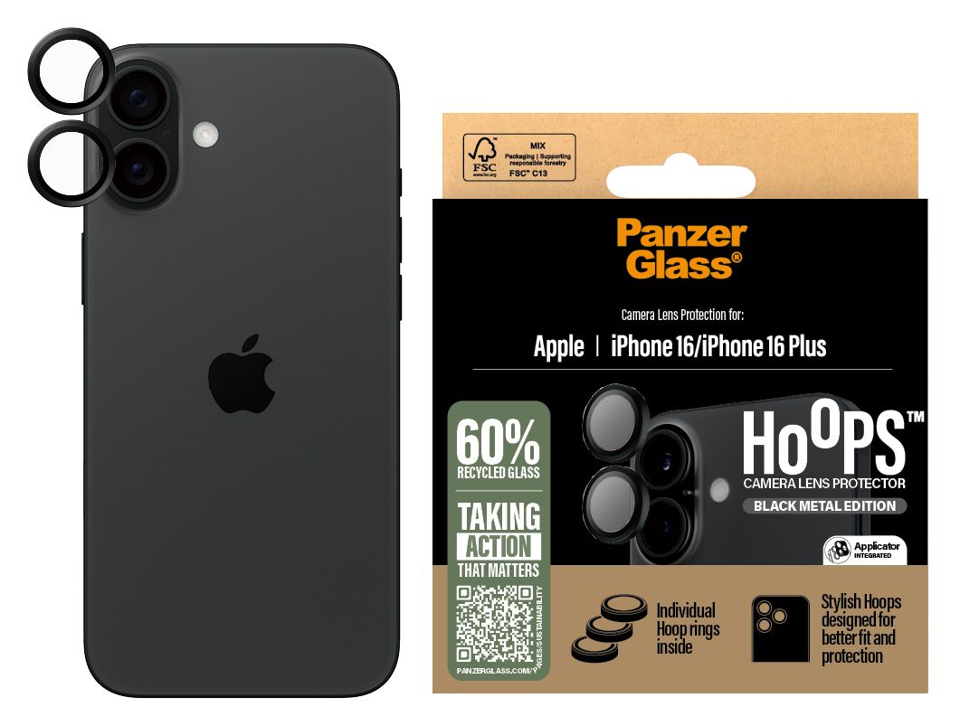 Hoops Kameraobjektivschutz Gehärtetes Glas, Silikon für Apple iPhone 16/16 Plus 
