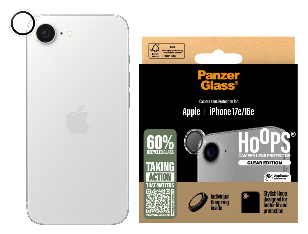 Hoops Kameraobjektivschutz Gehärtetes Glas, Silikon für Apple iPhone 16e/17e 