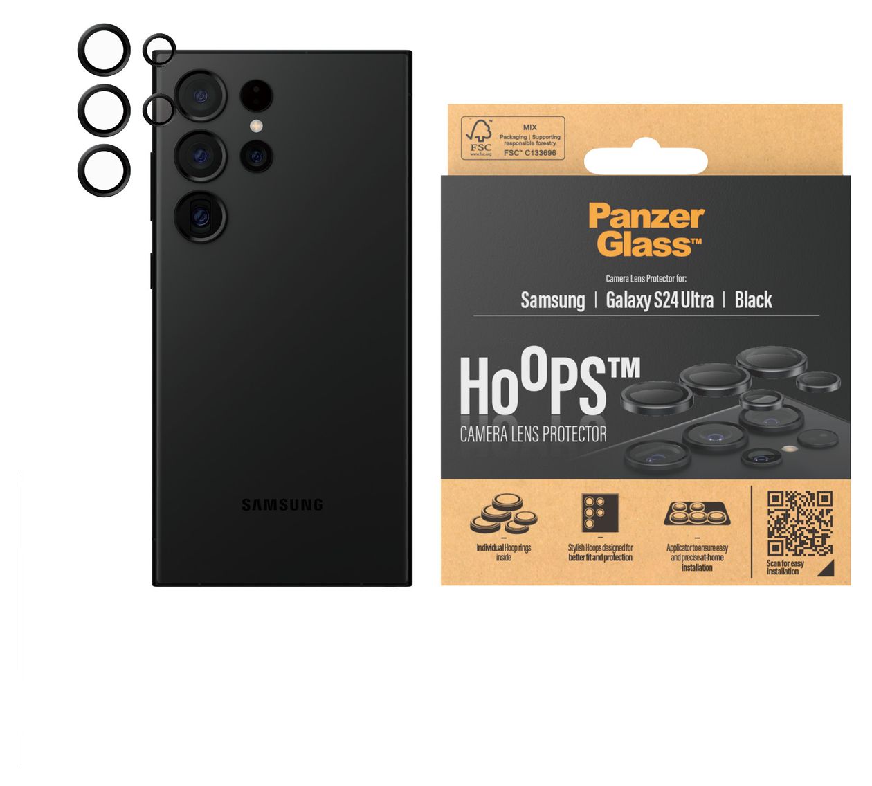 Hoops Klare Bildschirmschutzfolie gehärtetes Glas für Samsung Galaxy S24 Ultra 