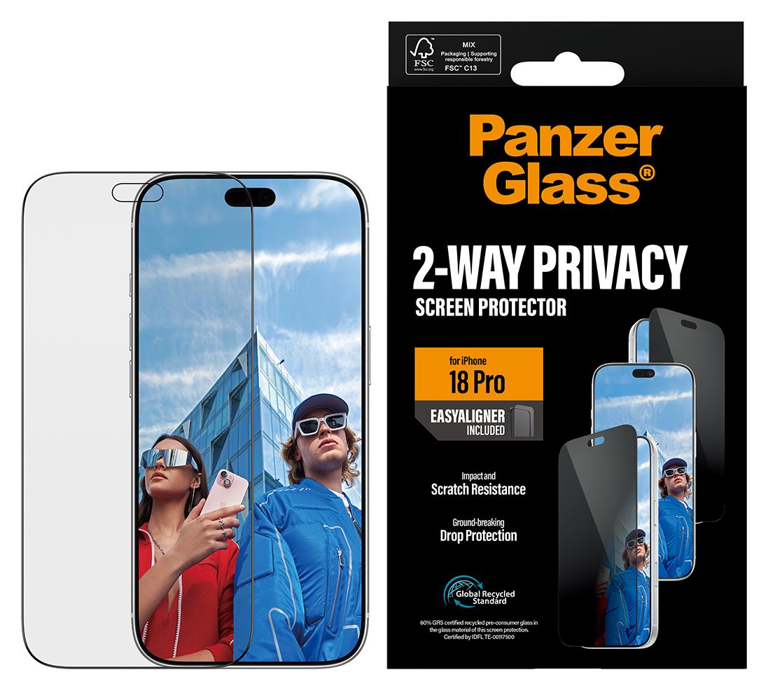 PanzerGlass® 2-Way Privacy Displayschutz iPhone 18 Pro | Ultra-Wide Fit m. EasyAligner 