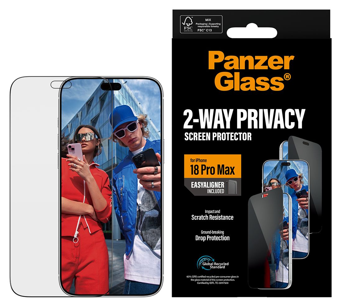 PanzerGlass® 2-Way Privacy Displayschutz iPhone 18 Pro Max | Ultra-Wide Fit m. EasyAligner 
