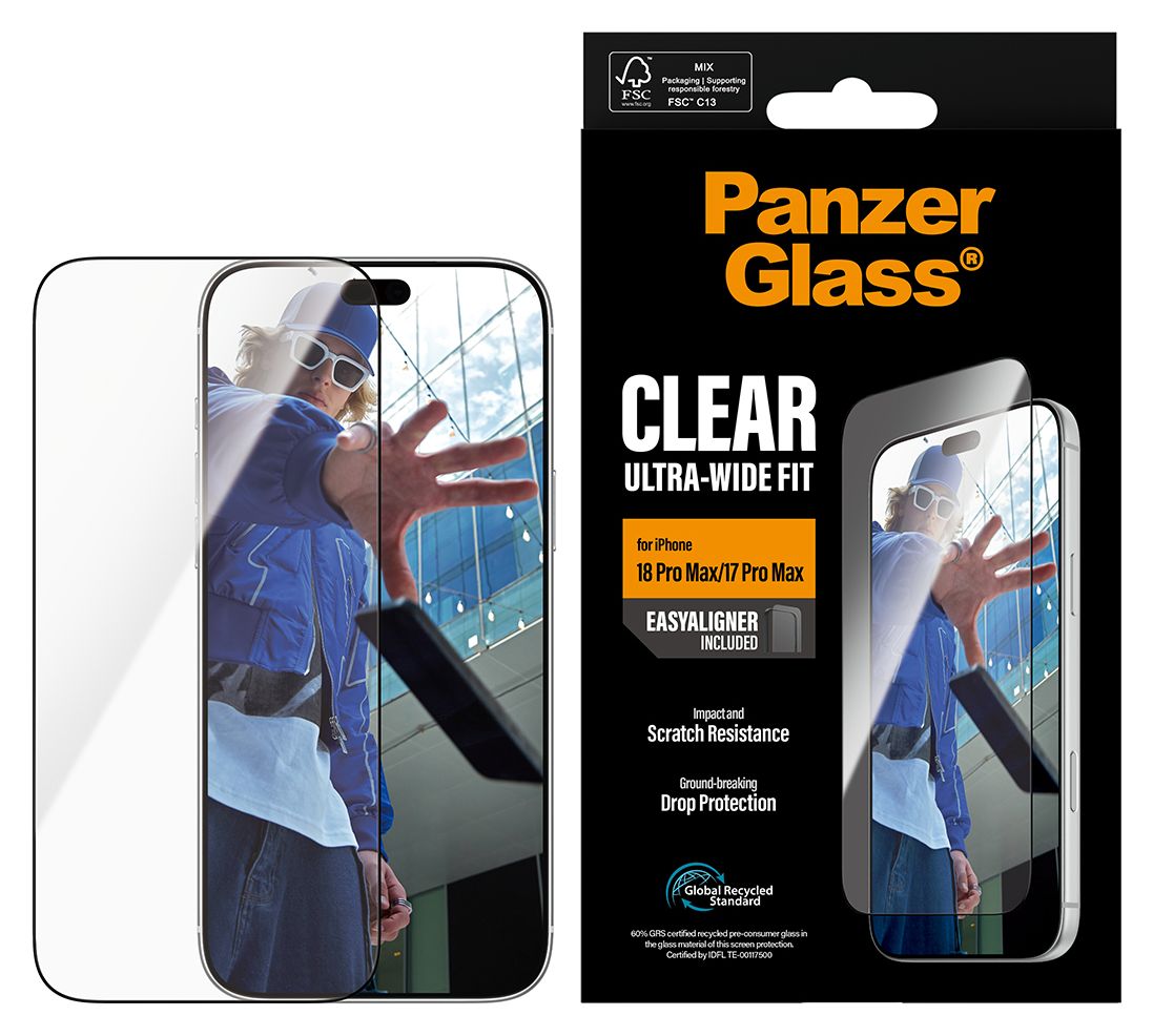 PanzerGlass® Displayschutz iPhone 18 Pro Max | 17 Pro Max | Ultra-Wide Fit m. EasyAligner 