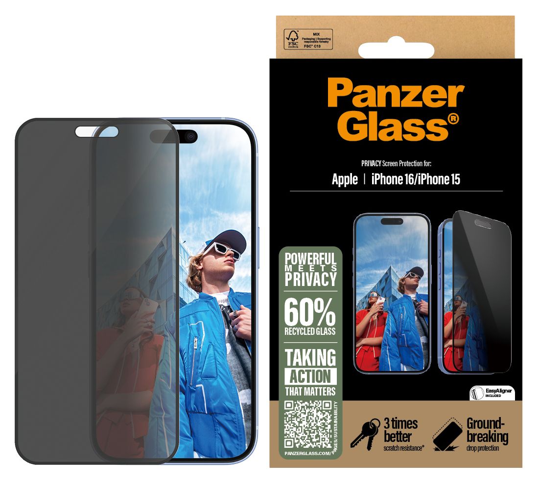 Privacy Displayschutz Klare Bildschirmschutzfolie Gehärtetes Glas, Polyethylenterephthalat, Silikon für  Apple Apple - iPhone 16, Apple - iPhone 15 Kratzresistent, Schockresistent 