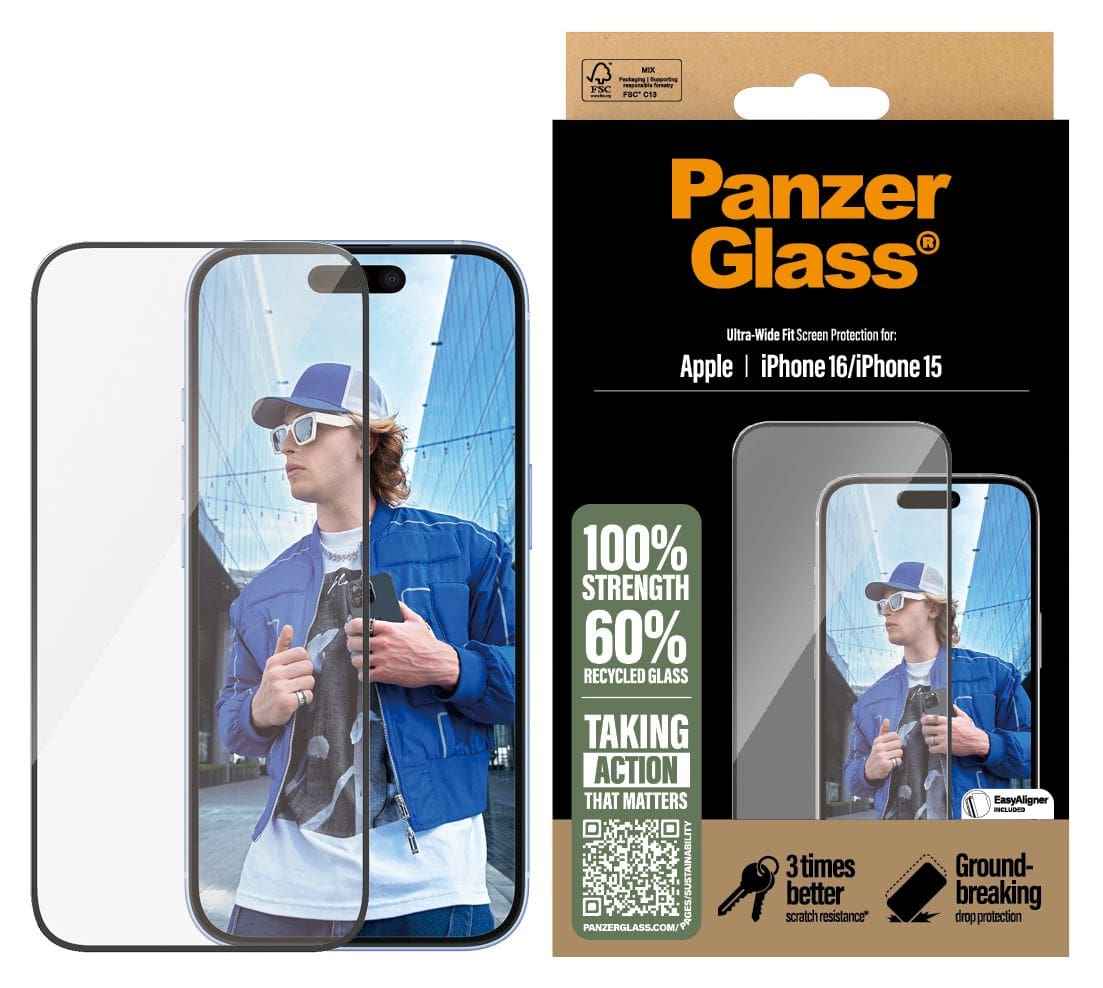 Screen Protector Klare Bildschirmschutzfolie gehärtetes Glas für Apple iPhone 16, iPhone 15 