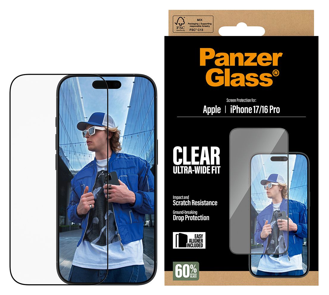 Screen Protector Ultra-Wide Fit mit EasyAligner Klare Bildschirmschutzfolie gehärtetes Glas für Apple iPhone 17, iPhone 16 Pro 