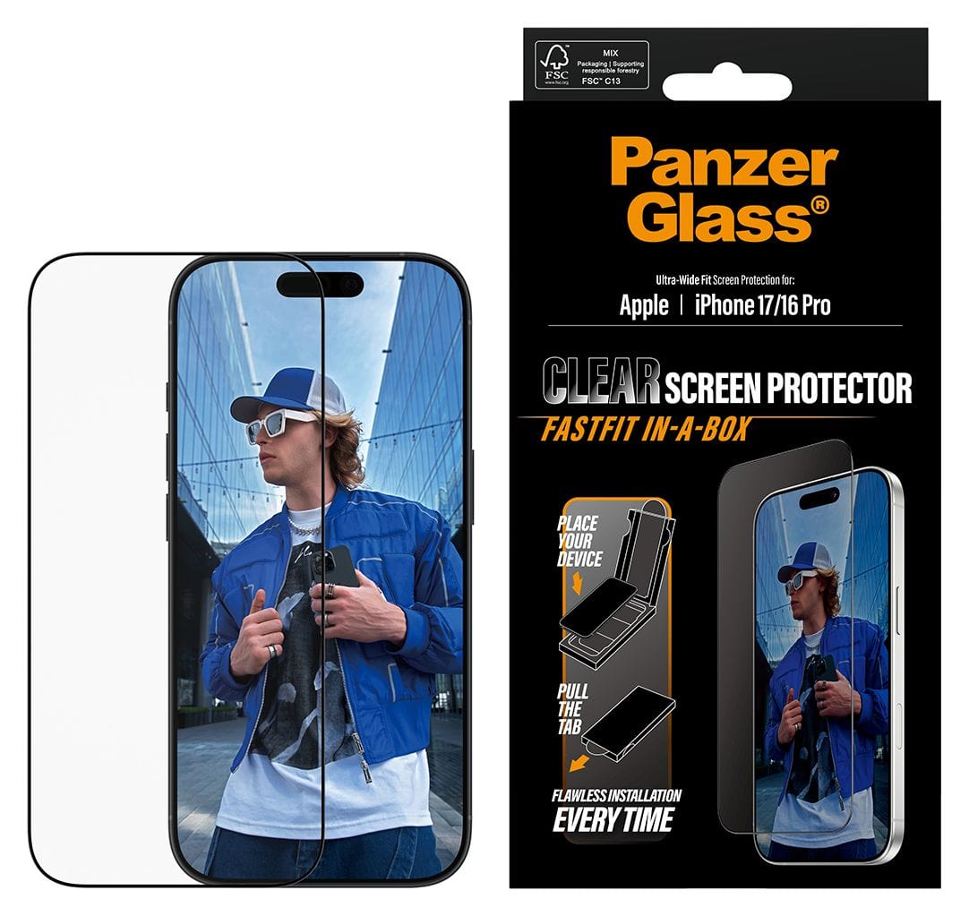 Screen Protector Ultra-Wide Fit mit Fastfit in-a-box Klare Bildschirmschutzfolie gehärtetes Glas für Apple iPhone 17, iPhone 16 Pro 