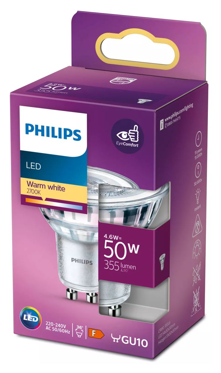 8718699774134 LED Lampe Reflektor GU10 EEK: F 355 lm Warmweiß (2700K) entspricht 50 W 