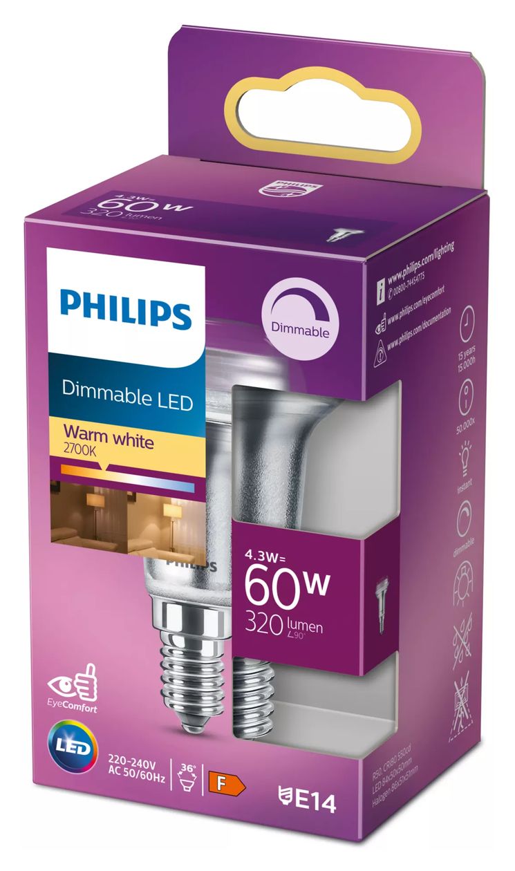8718699774219 LED Lampe Reflektor E14 EEK: F 320 lm Warmweiß (2700K) entspricht 60 W Dimmbar 