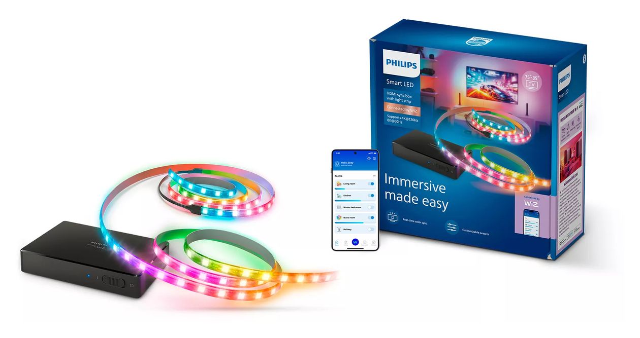 HDMI 2 Sync Box 8K mit Hintergrundbeleuchtung f. TV von 75"–85" 
