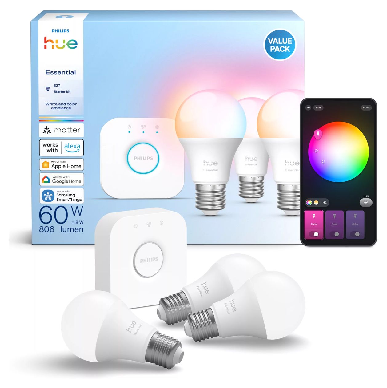 Hue Basis Starter-Set LED Set für intelligente Beleuchtung Variabel 