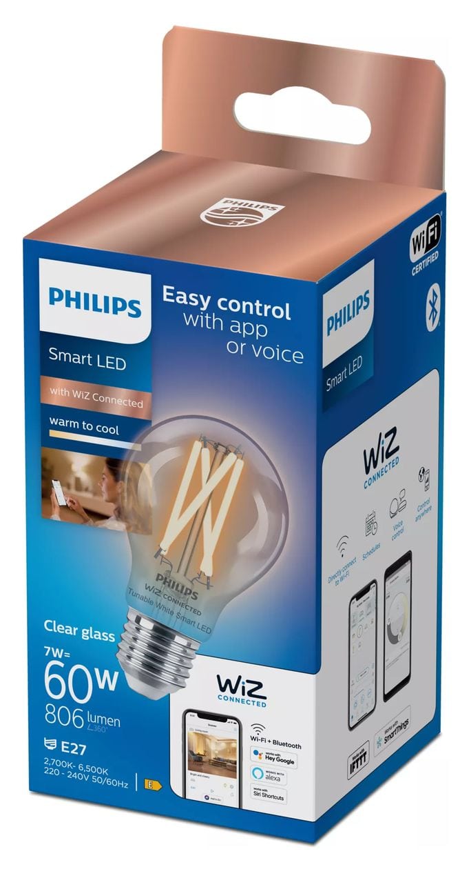 Smart LED klar 7 W (entspr. 60 W) A60 E27 LED Intelligentes Leuchtmittel 106 mm Weiß 