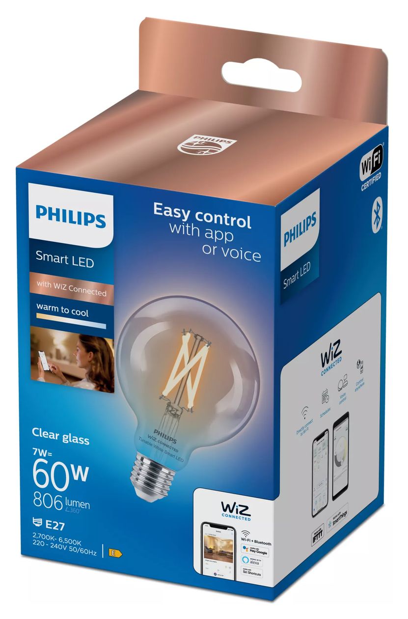 Smart LED Kugellampe klar 7 W (entspr. 60 W) G95 E27 LED Intelligentes Leuchtmittel 142 mm Weiß 