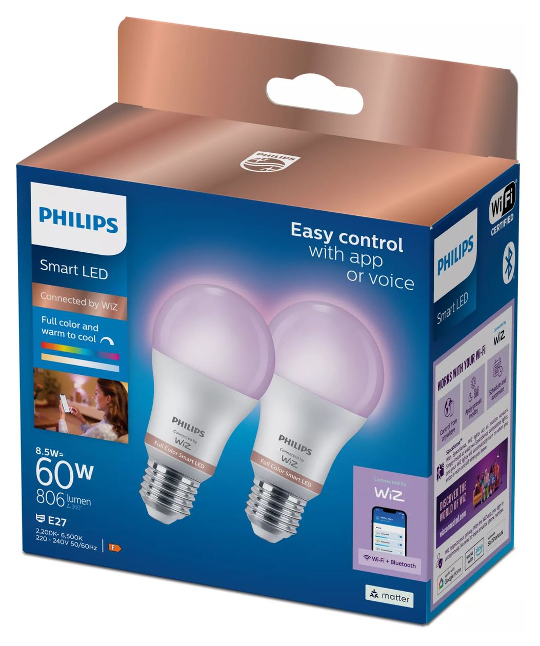 Smarte LED-RGB-Lampe A60, E27-Sockel, 806 lm, Zweierpack 