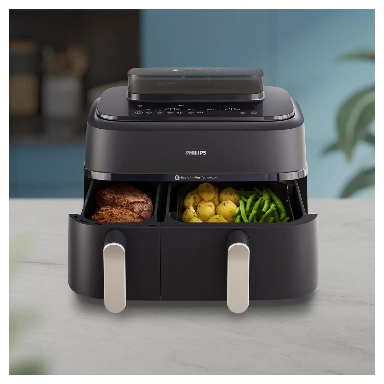 Series 5000 NA551/00 Doppel Heißluftfritteuse 9 l 2750 W  (Schwarz, Silber) 